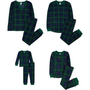 The Children's Place Family Matching, Plaid Waffle 2 Piece Pajama Sets (14, Green Tartan)