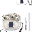 Case for SHOKZ Open Dots ONE Bluetooth Earbuds, BOVUGAC High Transparency Soft TPU Shockproof Cover with Drop-Proof Lock, Keychain, Cleaning Kit and Lanyard-Clear