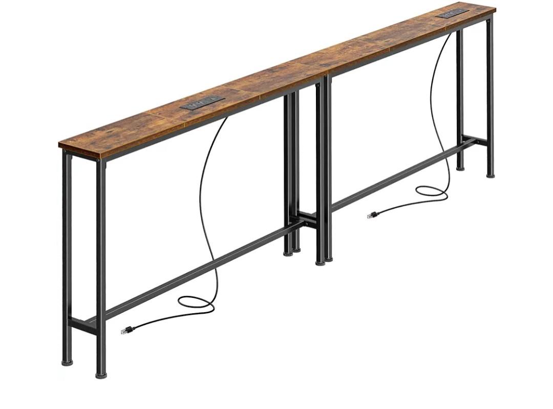 SUPERJARE 78.8 inch Narrow Console Table with Outlet, Sofa Tables, Behind Couch Table, Long Entryway Tables with Charging Station, for Living Room, Rustic Brown