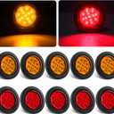 Konrali 2.5" Round LED Marker Lights 13 LEDs w/Reflectors, 5 Amber + 5 Red 2 1/2" Round LED Trailer Truck RV Side Clearance Marker Lights Sealed Flush Grommets Mount with 2 Prong Wire Pigtails