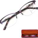 Missfive Premium Progressive Multifocus Metal Reading Glasses Women & A Case, Quality Spring Hinge Blue Light Blocking No Line Lens Multifocal Readers(for Mid-Near Workspace_2.0x_Deep Purple)