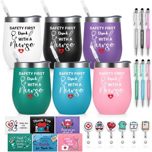 Lifecapido 24 Pcs Nurses Week Gifts Bulk 2025 for Women Men, Nurse Graduation Gift Nurse Practitioner Gift, Appreciation Gifts 6 Nurse Stainless Steel Wine Tumbler