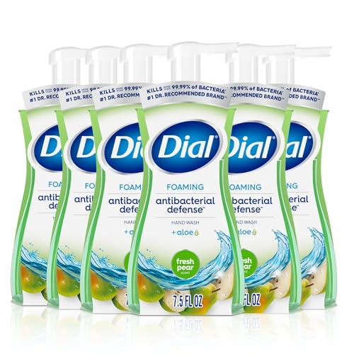Dial Antibacterial Defense Foaming Hand Soap + Aloe, Fresh Pear Scent, 7.5 Fl Oz (Pack of 5), Dermatologist-Tested Hand Wash, Gentle on Skin