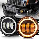 4 inch LED Fog Lights with Amber/White Halo Ring DOT Approved, 60W LED Front Bumper Replacements Compatible with 2007-2018 Wrangler JK JKU