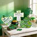 2 x HOWAF 3pcs St. Patrick's Day Table Sign, Irish Shamrock Wood Table Decorations, Heart Shape St. Religious Patrick's Day Wooden Blocks for Tiered Tray Decor, Farmhouse Clover Cross Centerpieces