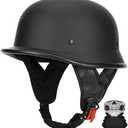 QUICKOOL DOT Certified German Style Motorcycle Half Helmet, Vintage ABS Lightweight Helmet for Adults, Retro Half Face Helmet for Cruiser Scooter Chopper (Matte Black, M)