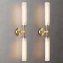 2Pc 30" Knurled Brass 2 Light Wall Sconces, Long Modern Hardwired Bathroom Vanity Light, Frosted Glass Tube Linear Wall Light Fixtures, for Mirror,Bedroom,Living Room,Hallway
