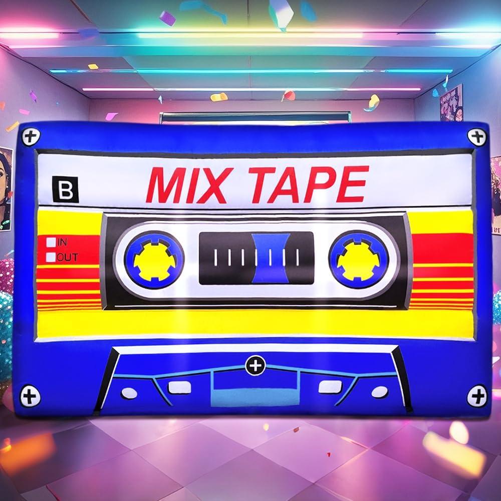 80's 90's Party Decoration 5FT Inflatable Magnetic Tape Party Decorations, Blow up LED Lights Favors, for 80s 90s Hip Hop, Birthday, Music, Disco Retro