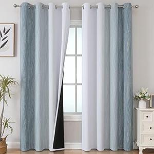 Estelar Textiler Stone Blue and Greyish White Ombre Blackout Curtains 90 Inch Length 2 Panels Set, Thermal Insulated Drapes for Bedroom,Full Room Darkening Gradient Curtains for Living Room,52Wx90L