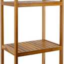 VaeFae Teak Bathroom Shelf, 4-Tier Storage Shelf, Wooden Stand Shelf Organizer for Bathroom, Kitchen, Living Room, Laundry, Garage