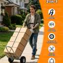 2 in 1 Hand Truck, 600 Lbs Capacity, Dolly Cart with Wheels 10" All-Terrain Tires, Heavy Duty Alloy Steel Dolly with Dual Handles, 2 Bungee Cord for Warehouse, Home, Office, Dormitory, Silver
