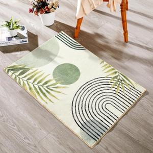 RoomTalks Boho Green Cute Bathroom Rugs Bath Mat Non Slip Washable, Modern Abstract Geometric Shape with Tropical Leaves 2x3 Small Area Rug for Bedroom Kitchen Entryway Indoor Doormat Stain Resistant