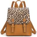 Montana West Brown Leopard Print Small Womens Backpack Purse Vegan Leather Colorblock Mini Backpack for Women Cute Convertible Shoulder Bag
