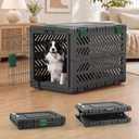 36" L Travel Dog Crate -Collapsible Dog Crate for Medium/Small Dogs, No Tools Required with Space Saving Design,Portable Foldable Dog Carrier with 2 Smooth Wheels,Handles for Easy Moving,Dark Grey