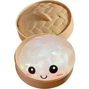Glitter Dumpling, Glitter Dumpling Squishy with Box, Glitter Squishy Dumplings Sensory Squeeze Toy for Stress Relief (White)