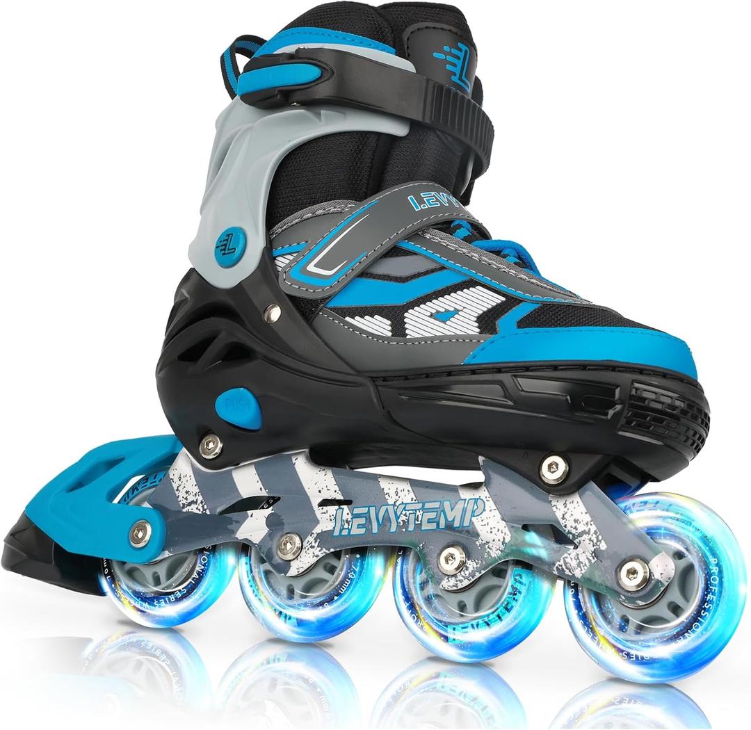 Adjustable Inline Skates for Kids and Adults, Outdoor Beginner Roller Skates with All Light Up Wheels for Girls, Boys, Men and Women (Medium(US 2Y-5Y)Big Kid, Blue)
