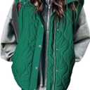 EVALESS Cropped Puffer Vest Women Lightweight Quilted Stand Collar Sleeveless Jackets Fall Winter 2025 Button Zip Up Coat (Medium, Atlantic Green)