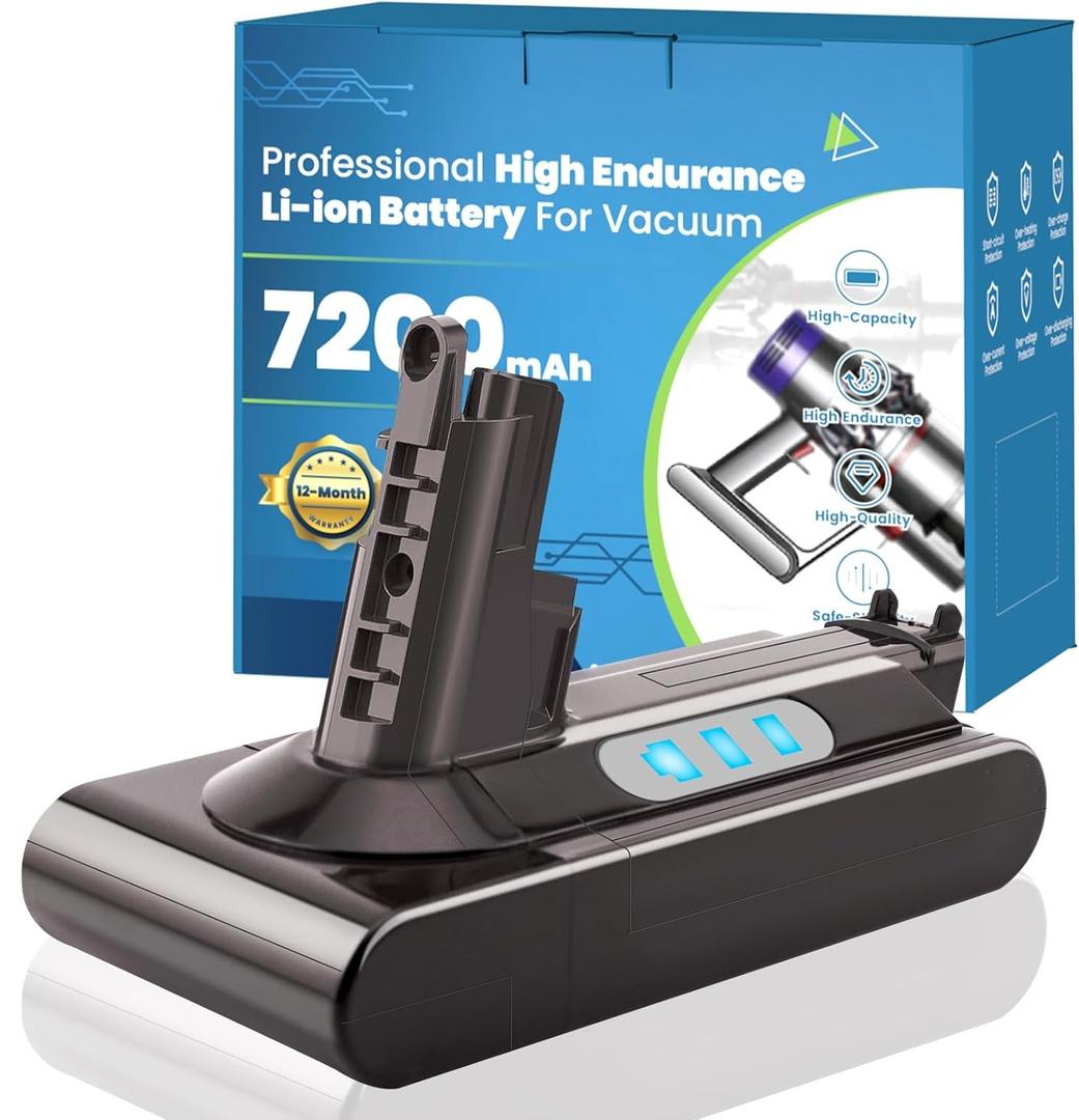 OHZHAO 7200mAh Long-Lasting V10 Battery Replacement Compatible for Dyson V10 Absolute/Fluffy/Motorhead/SV12 Vacuum Cleaner, 25.2V 12-Layer Protections Li-ion Battery with Filters (Not Fit SV10)