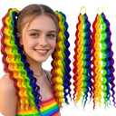 Rainbow Hair Extensions Tie in Curly Ponytail Extension Wavy Colorful Crazy Hair Pride Day Accessories for Fun DIY Festival Wacky Rave Colored Braids 18 inch 2 Packs