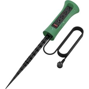 CCCEI Outdoor Power Strip Weatherproof with Stake, Waterproof Extension Cord with Multiple Outlets, Christmas Exterior Garden Decor, Yard, Camping, 4 Plugs, Surge Protector 6FT, Green.