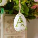 WDS WONDROUS 12-Piece Easter Hanging Ornaments Set, Plastic Bunny & Letter Eggs with Green Vintage Pattern, Spring Home Decor for Wall Door Tree Table, Easter Party Supplies Gift (Green and White)