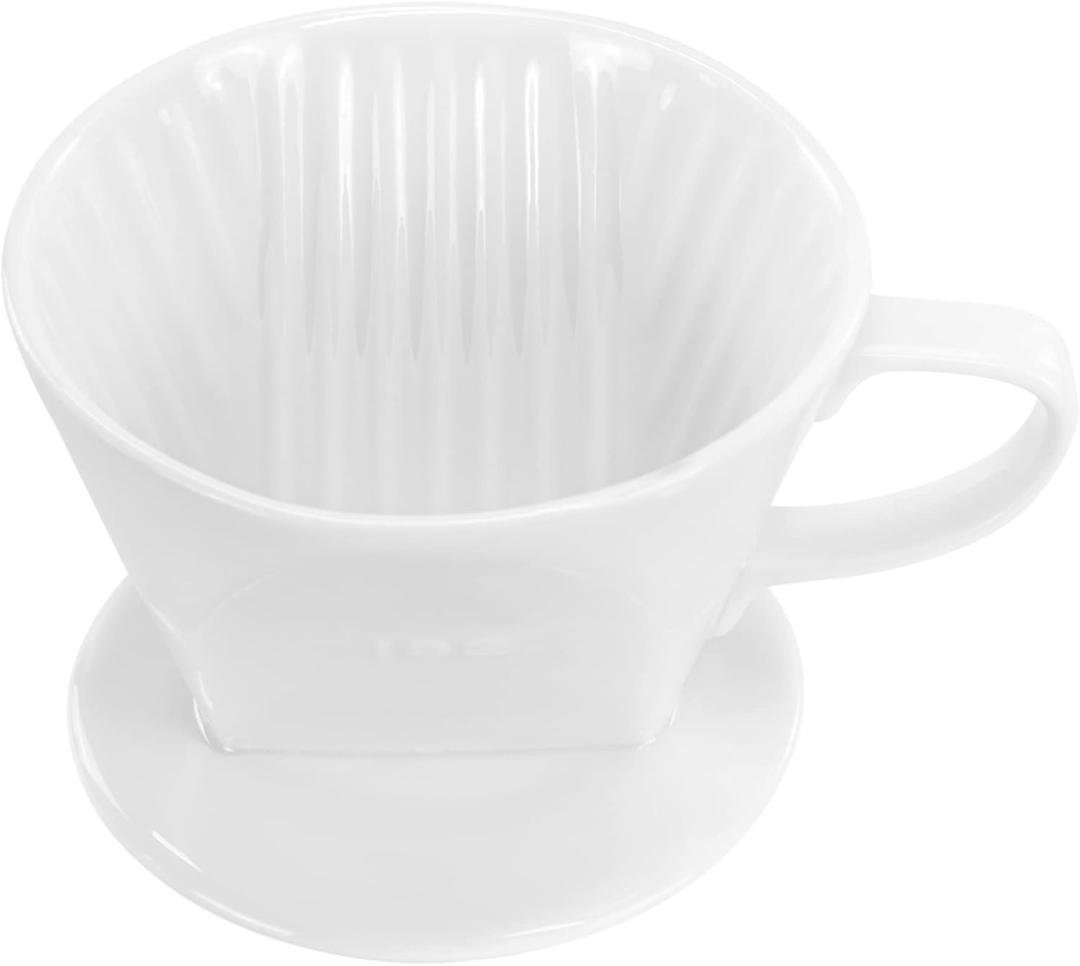 Pour Over Ceramic - Coffee Dripper with 3 Holes Flat Bottom, Porcelain Slow Filter Cone for Travel, Camping, Office, Home, Coffee Maker Brew (white)