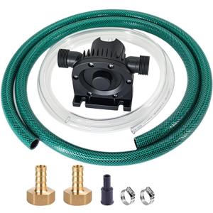 Self-Priming Mini Hand Drill Water Transfer Pump Kit with Suction and Discharge Hose for Water, Oil, and Fluid Transfer