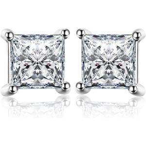 JewelryPalace Princess Cut 0.8ct Moissanite Solitaire Stud Earrings for Women, Square Shape 925 Sterling Silver 14k Gold Plated Earrings for Her, Simulated Diamond Earrings VVS D-F