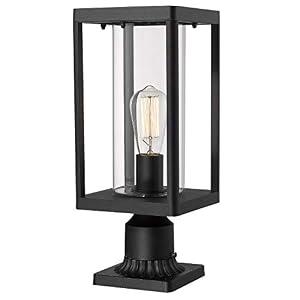 Beionxii Outdoor Post Lights, 20inch Large Modern Large Exterior Post Lantern Pillar Light with Pier Mount Base, Black Cast Aluminum w/Clear Cylinder Glass - A291P-1PK (NOT Solar, 110-120V AC)