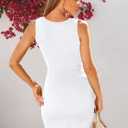 LILLUSORY Women's Casual Sleeveless Bodycon Beach Tank Ruched Mini Dresses (White)