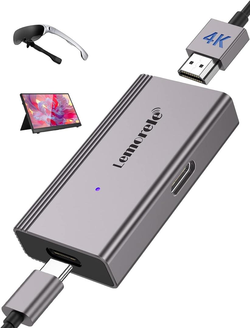 Lemorele HDMI to USB C Adapter 4K@60Hz, for Connecting Switch Base/PS5/PS4/Xbox/Steam Deck Base to USB-C AR Glasses Like XREAL Air, Rokid, Compatible with RayNeo, Plug and Play