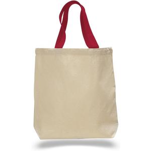 Promotional Priced Canvas Tote Bag W/Color Handles Art Craft Blank Tote (Red), 4 Pcs