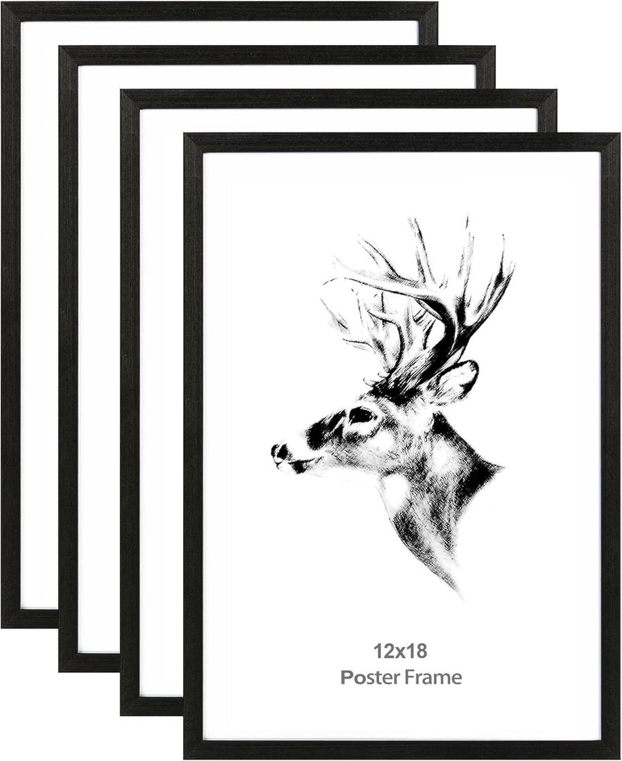 Yaetm 12x18 Frame Black Set of 4, Solid Wood Picture Frame 12 x 18 for Photos, Posters & Art Prints, Horizontal and Vertical Wall Moun (4 pack, Anthracite Black)