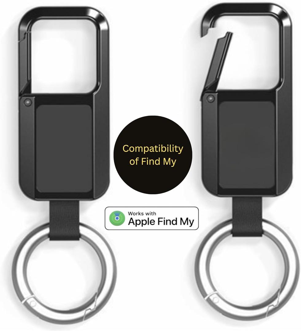 Lmrbelec Keychain Tracker Tag, Works with Apple Find My (iOS Only), Heavy Duty Car Key Chain Keychain Accessories for Men, llaveros para Hombres Carabiner Keychain AntiLost Key Finder, Black