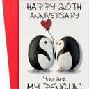 Handmade 20th Wedding Anniversary Card for Couple, Handcrafted 20 th Anniversary Card Gift for Wife or Husband, Happy 20th Cards for Women and Men, Cute Hand-painted Penguin Card