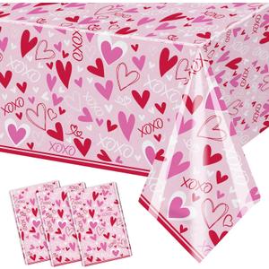 3 Pcs Valentine's Day Tablecloth Pink Heart XOXO Love Table Cover Disposable Party Table Decoration for Girls Night Galentine's Day Party