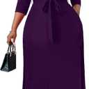 Nmoder Plus Size Maxi Dress for Women - Summer Casual 3/4 Sleeve Floral Flowy Long Dress with Belt XL- 6XL (Purple, XXL)