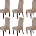H.VERSAILTEX Velvet Dining Chair Covers Stretch Chair Covers for Dining Room Set of 6 Parson Chair Slipcovers Chair Protectors Covers Dining, Soft Thick Solid Velvet Fabric Washable, Taupe