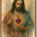 Framed Sacred Heart of Jesus Wall Art, Christian Jesus Paintings Wall Decor, Catholic Divine Mercy Pictures Canvas Prints Religious Home Decor for Living Room Bedroom Prayer Room Church 16×24 Inch
