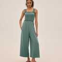 UNIANKIYA One Piece Sleeveless Square Neck Jumpsuits for Women Casual Wide Leg Long Pant Rompers Overalls Beach Vacation (Green, L)