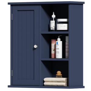 Treocho Bathroom Wall Cabinet, Medicine Cabinet with Door and 3 Open Shelves, Wall Mounted Storage Organizer for Bathroom, Kitchen, Living Room, Navy(6.3"D x 21.5"W x 24.02"H)