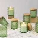 NITIME 15pcs 7.5oz Green Candle Jars for Making Candles, Glass Candle Vessels with Bamboo Lids and Sticky Labels, Candle Containers for Making Candles and Candle Making Supplies