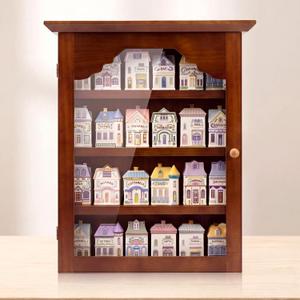 Chunful Vintage Wooden Spice Jar Rack Display Shelf with Clear Door, Brown