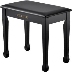 Piano Bench with Waterproof Padded Cushion, Makeup Stools for Vanity, Bench for Living Room/Bedroom (Black)