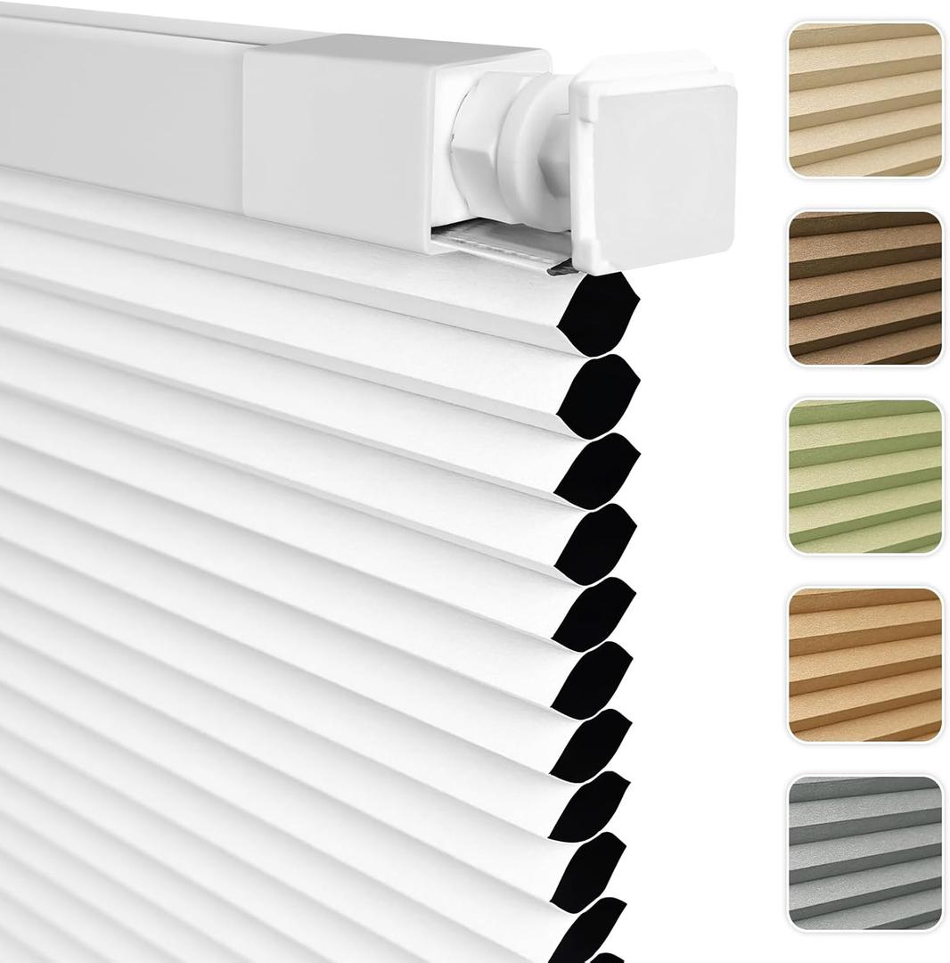 Shade&Beyond No Drill No Tools 25 1/2" W X 36" H White Blackout Cellular Shades Easy to Install for Indoor Windows Cordless Honeycomb Blinds Thermal Insulated Noise Reduction,Custom Size