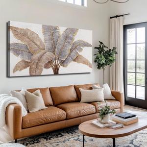 CHUDANHAO White and Gold Canvas Wall Decor Textured Wall Art Leaves Artwork for Living Room Office Contemporary Art Plant Picture for Home 29x58 Inch