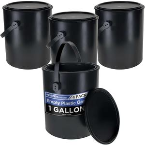 Master Elite 1 Gallon Plastic Paint Can Bucket, Pack of 4 - Triple Lock Airtight Lid Seal, 128 fl. oz. All-Plastic Coating Storage Can - Pail Handle, Rust Proof, Dent Proof & Odor Resistant
