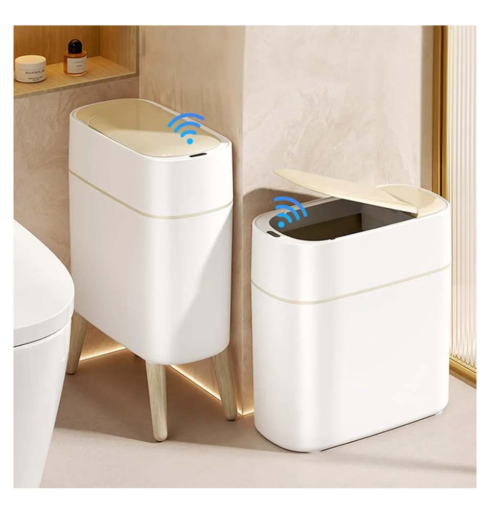 LALASTAR Small Bathroom Trash Can Automatic Touchless, Bathroom Garbage Can with a Lid, Motion Sensor trashcan for Bedroom, Kitchen, Office, 2.5 Gallon, White