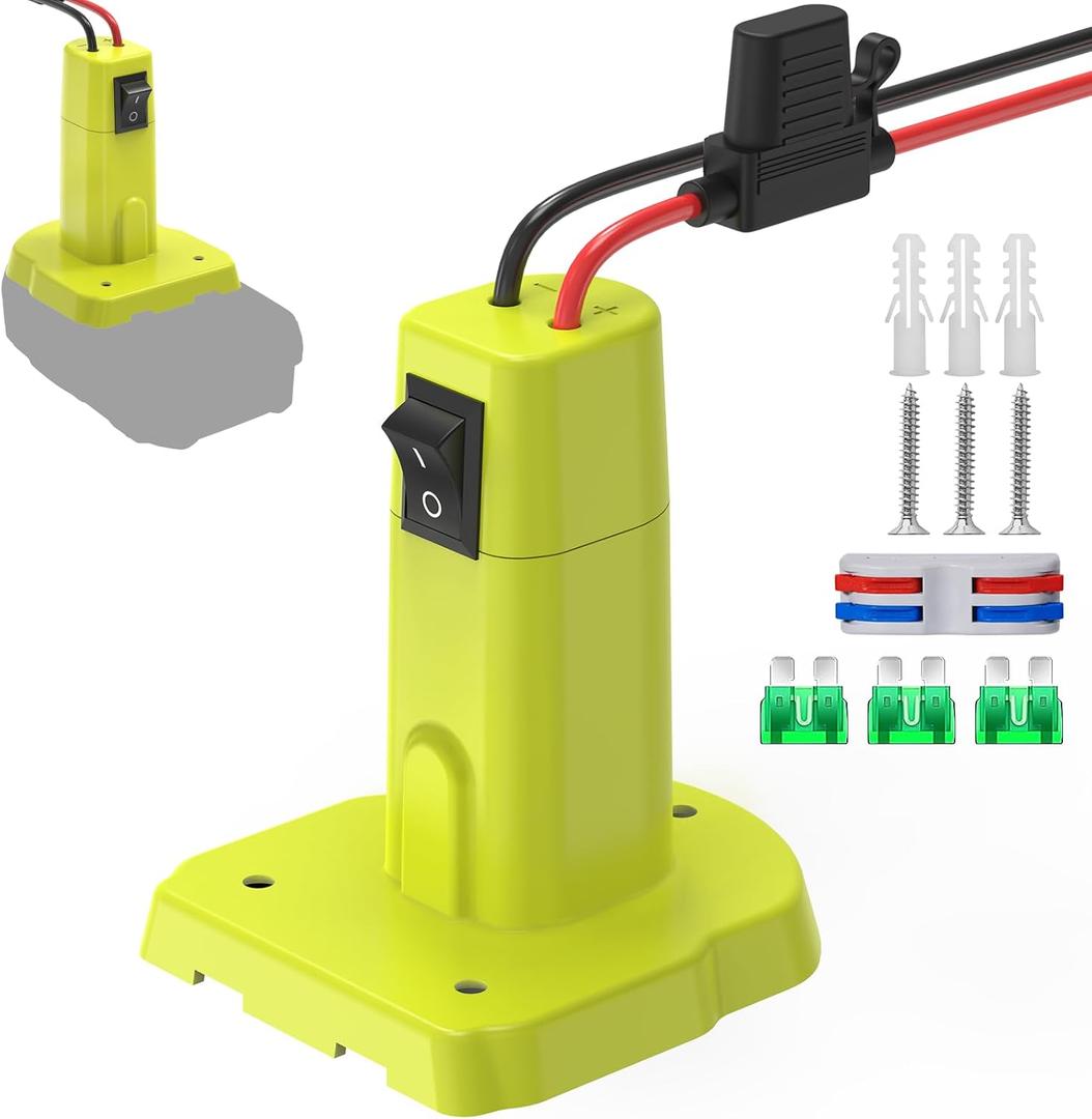 1 Pack Power Wheel Adapter Compatible with Ryobi 18V Battery, Upgraded Battery Converter Kit with Switch, Fuse & Wire Terminals, 12 AWG Wire, Power Connector for DIY RC Car Toys Robotics