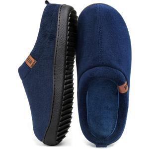 MERRIMAC Men's Slip on Slippers Comfy Memory Foam Non Slip Indoor House Shoes (10-11, Navy)